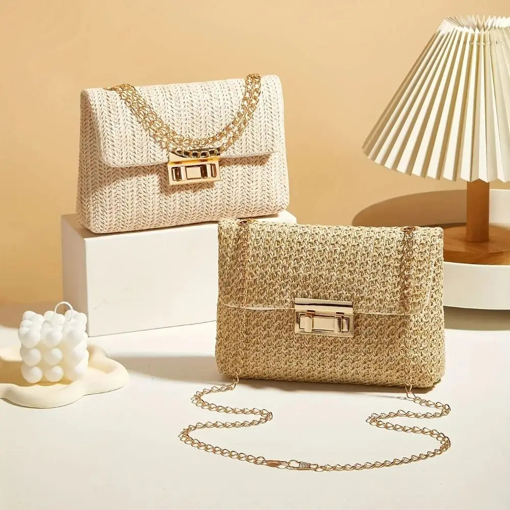 Fashion Straw Shoulder Bag Woven High Capacity Clutch Handbag Handmade Crossbody Bag Women