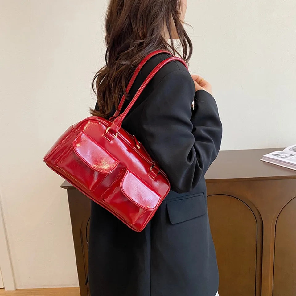Vintage/Business Shoulder Pu Leather 2 Pocket Chic Female Underarm Bag