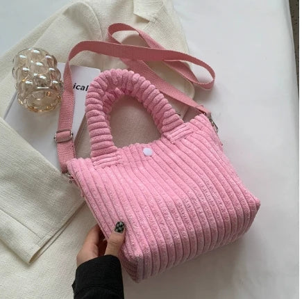 2025 Trend New Handbags Niche Versatile Bucket Shoulder Bags Fashion Corduroy Women's Bag Female Nylon Button Crossbody Bags
