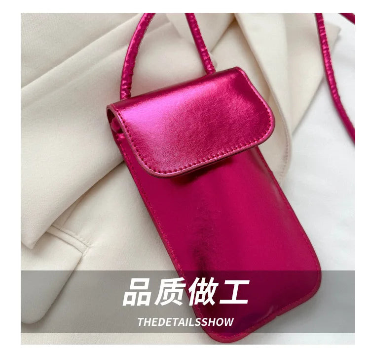 New Fashion Gold Silver Glossy Mini Bag Casual Versatile Shoulder Crossbody Bag for Women Outdoor Portable Mobile Phone Bag