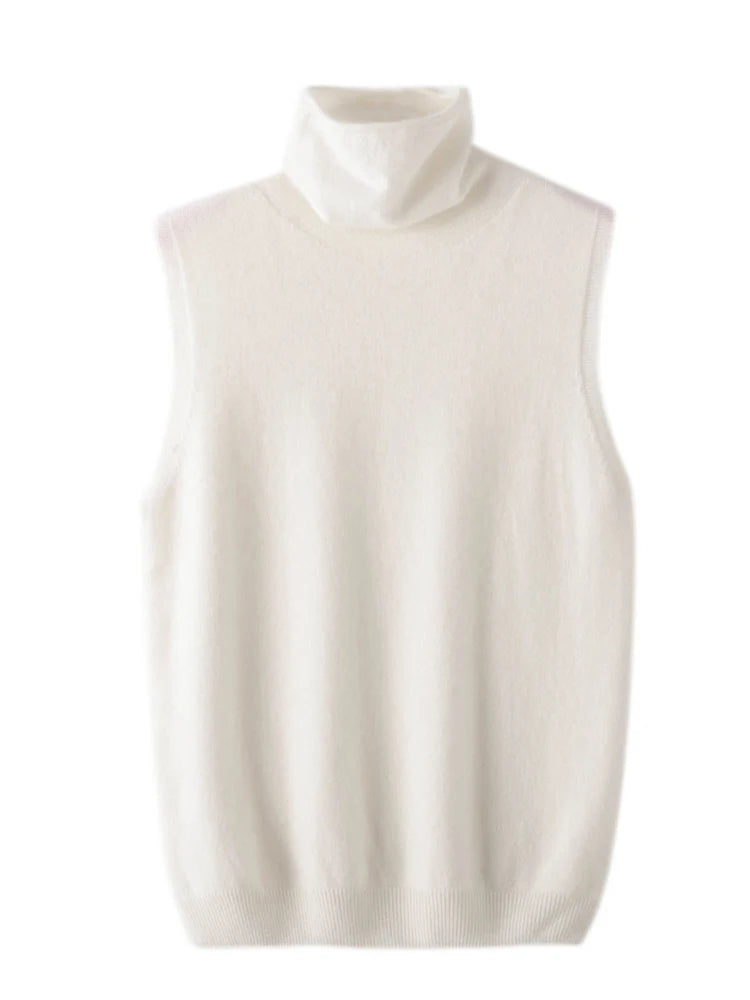 Women 100% Merino Wool Sleeveless Pullovers Turtleneck Sweater Waistcoat Wool Knitwear Spring Autumn Winter Fashion Vest Tops