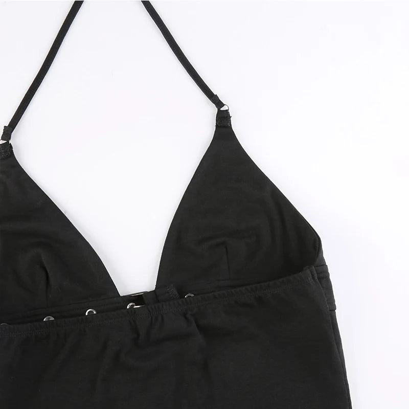 Bandage Crop Top Black Backless  Top Lace Up Cute Party Beach Summer Sweats Women Retro Basic Mini Vest Punk