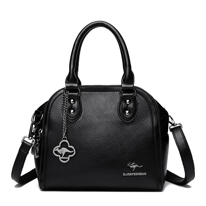 Genuine Kangaroo Brand Soft Pu Leather Hand Bag Small Handbags Women Shoulder Bags for Mother 3 Layers Tote Commuting Bag Summer