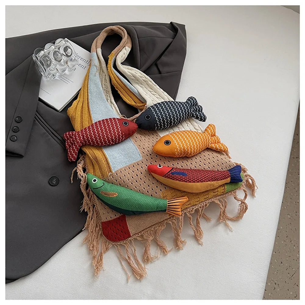 Fish Hollow Out Weave Fashion Handbag