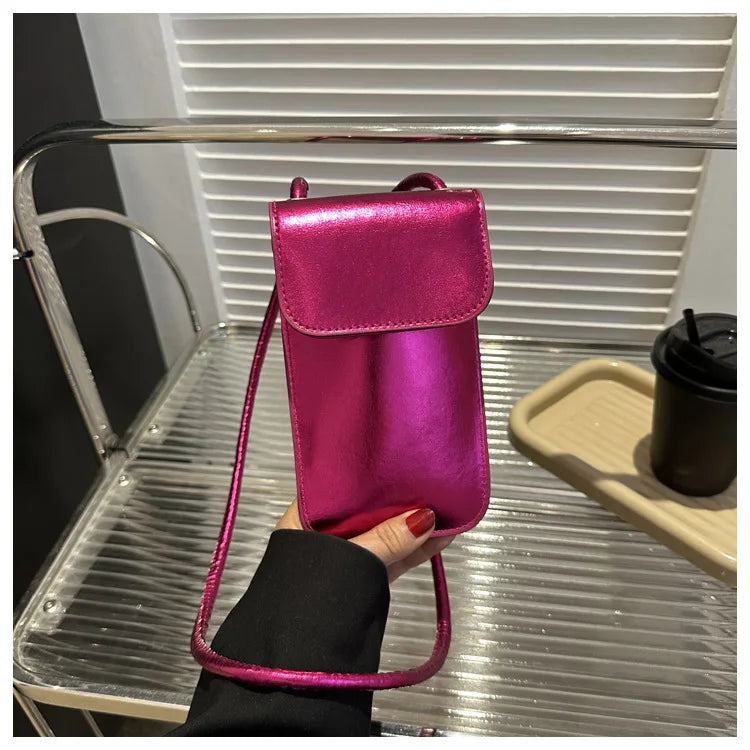 New Fashion Gold Silver Glossy Mini Bag Casual Versatile Shoulder Crossbody Bag for Women Outdoor Portable Mobile Phone Bag