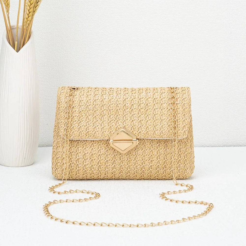 Fashion Straw Shoulder Bag Woven High Capacity Clutch Handbag Handmade Crossbody Bag Women