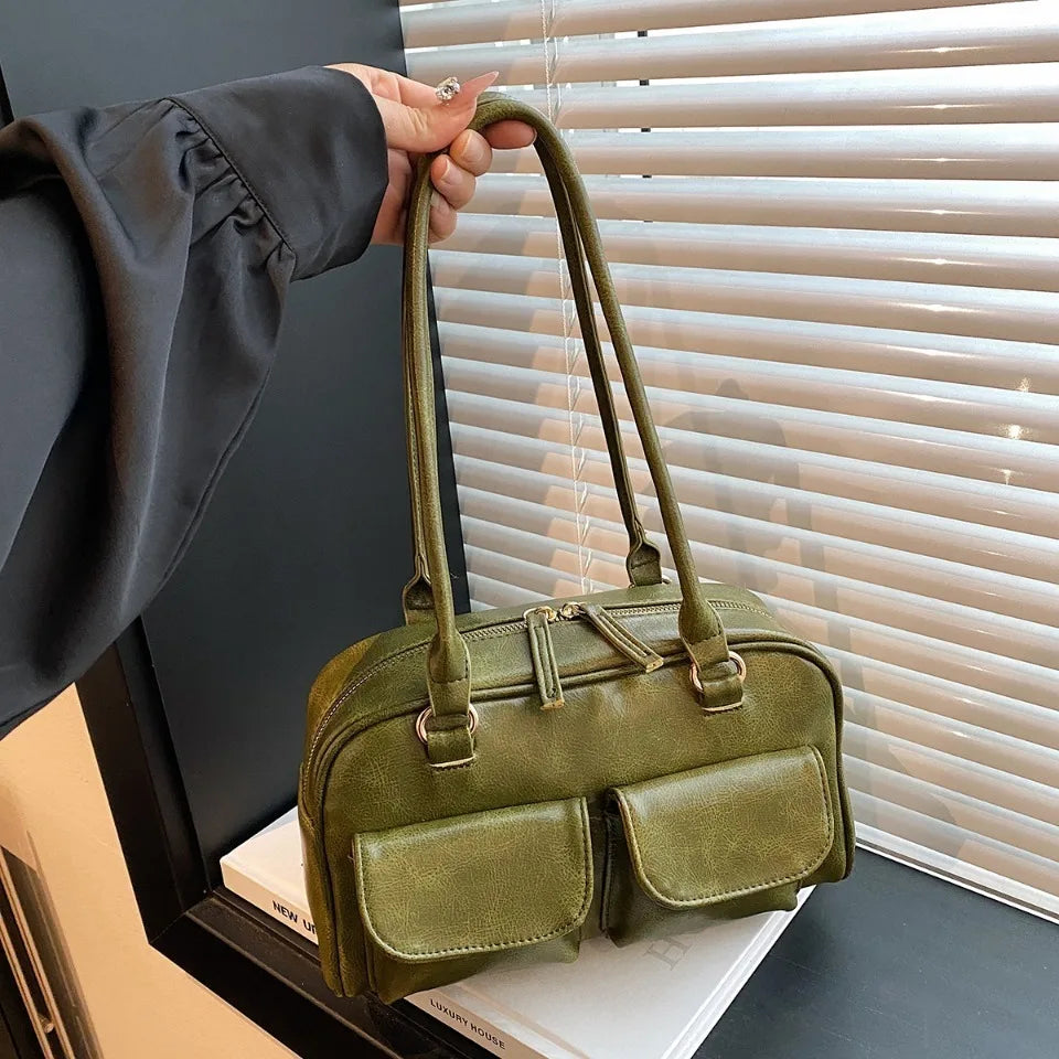 Vintage/Business Shoulder Pu Leather 2 Pocket Chic Female Underarm Bag