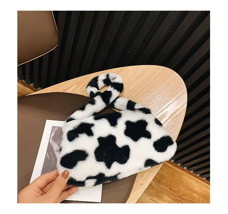 New Fluffy Totes Soft Plush Shoulder Underarm Bag Solid Color Purse Autumn Winter Handbag Women Lady Fashion Storage Pouch