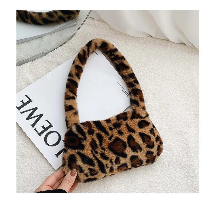 New Fluffy Totes Soft Plush Shoulder Underarm Bag Solid Color Purse Autumn Winter Handbag Women Lady Fashion Storage Pouch