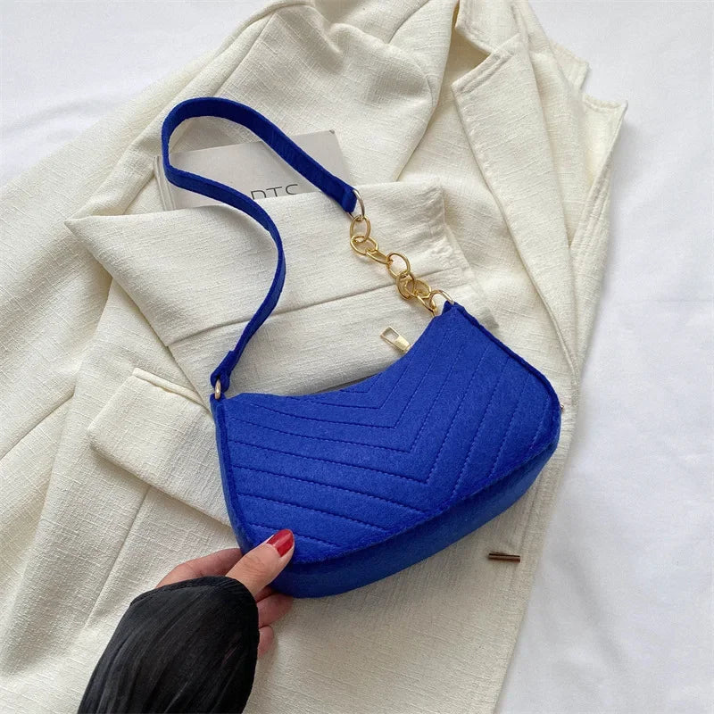 Felt Mini Shoulder Bags for Women Underarm Bags Texture Solid Color Casual Handbags Female Light Crossbody Bags