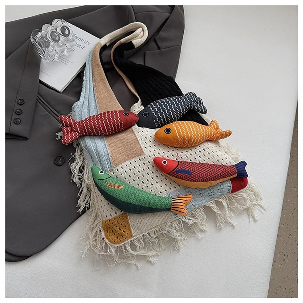 Fish Hollow Out Weave Fashion Handbag