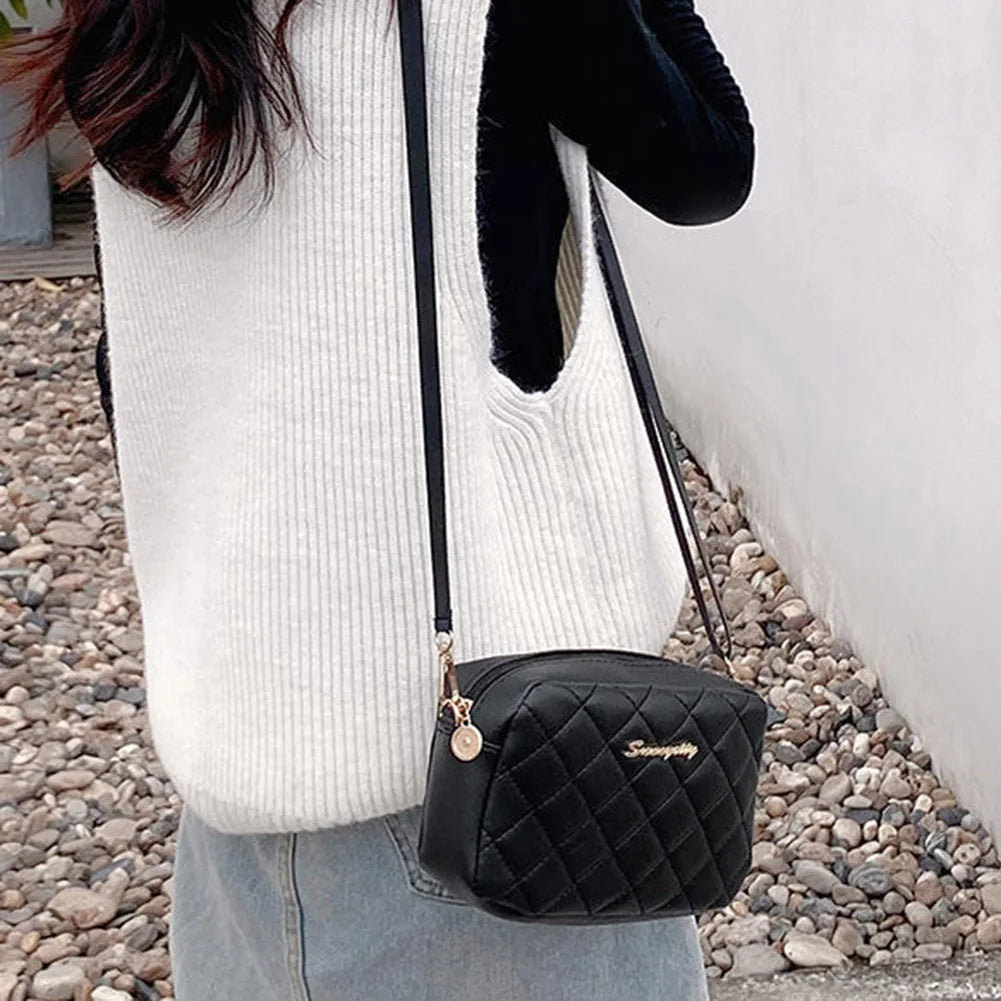 PU Lattice Fashion Women Bag Solid Color Stylish Ladies Handbags Shopping Daily Purse Embroidered Shoulder Crossbody Bag
