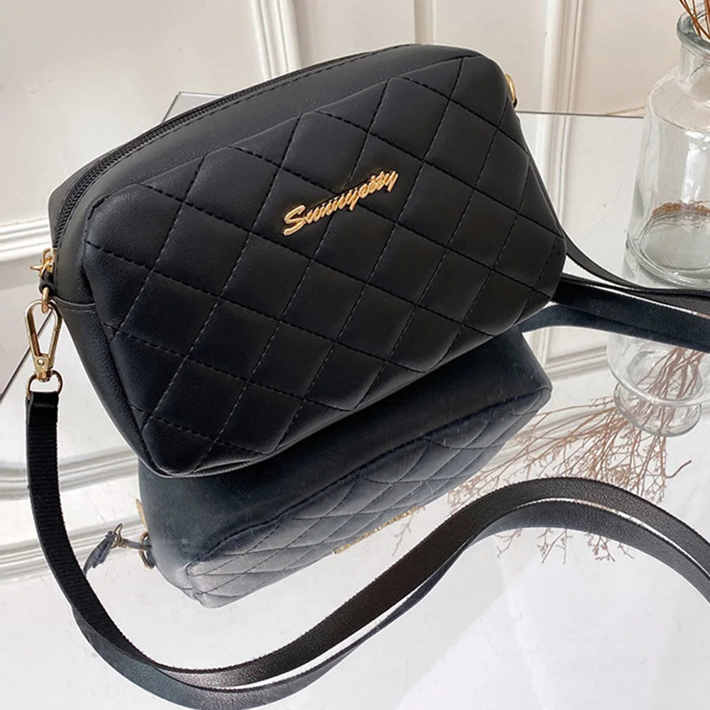 PU Lattice Fashion Women Bag Solid Color Stylish Ladies Handbags Shopping Daily Purse Embroidered Shoulder Crossbody Bag