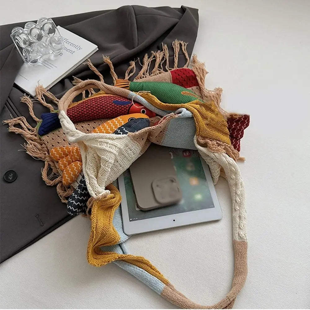 Fish Hollow Out Weave Fashion Handbag