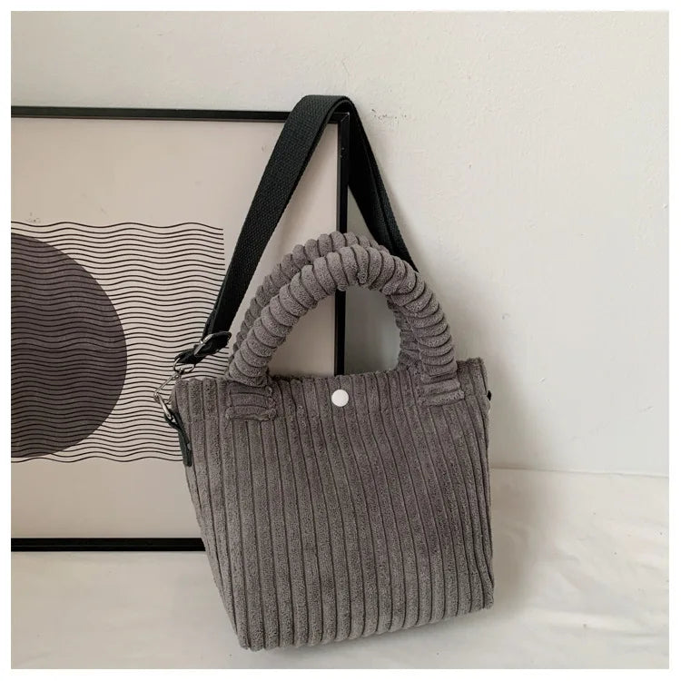 2025 Trend New Handbags Niche Versatile Bucket Shoulder Bags Fashion Corduroy Women's Bag Female Nylon Button Crossbody Bags