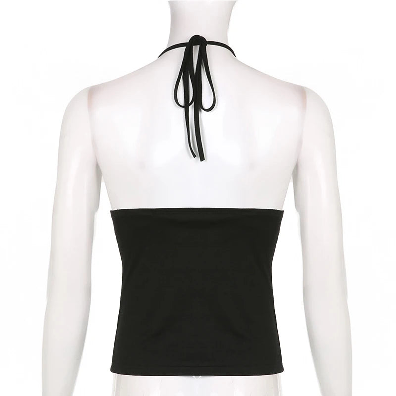 Bandage Crop Top Black Backless  Top Lace Up Cute Party Beach Summer Sweats Women Retro Basic Mini Vest Punk