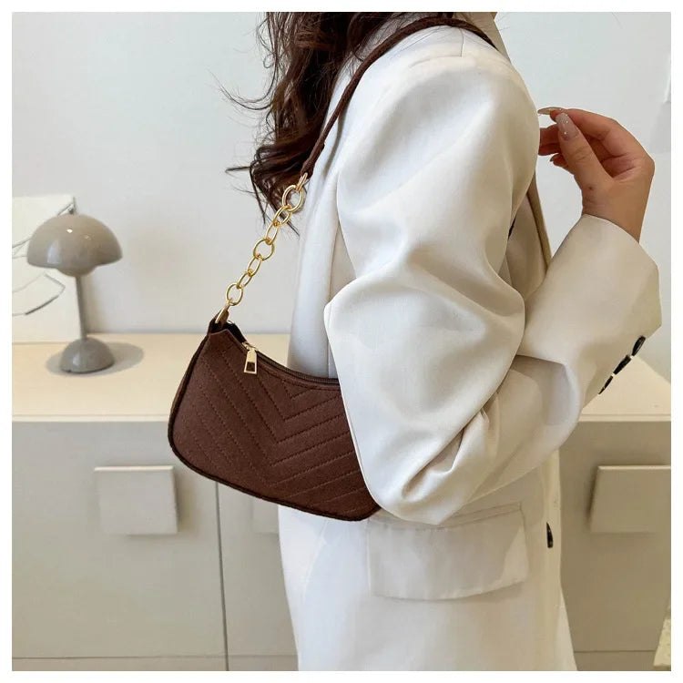 Felt Mini Shoulder Bags for Women Underarm Bags Texture Solid Color Casual Handbags Female Light Crossbody Bags