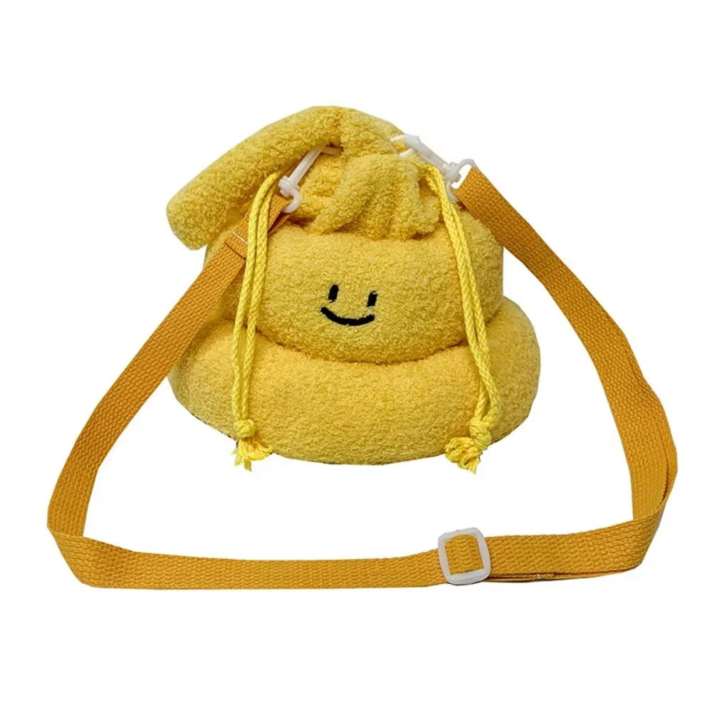 Drawstring Cartoon Poop Shape Handbag Large Capacity Fluffy Funny Plush Shoulder Bag Portable Multi-purpose