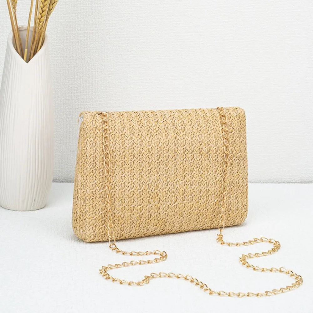 Fashion Straw Shoulder Bag Woven High Capacity Clutch Handbag Handmade Crossbody Bag Women