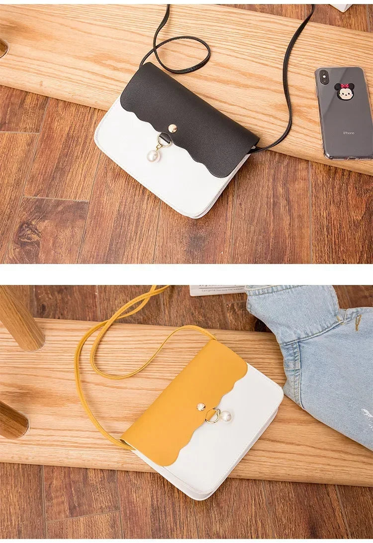 Women's PU Leather Shoulder Bag, Solid Color Messenger Purse with Pearl Pendant, Small Travel Handbag