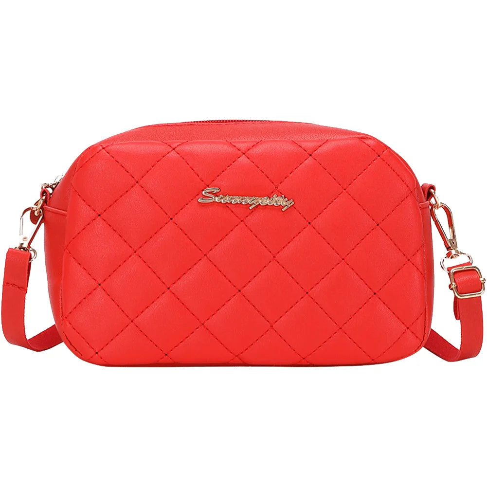 PU Lattice Fashion Women Bag Solid Color Stylish Ladies Handbags Shopping Daily Purse Embroidered Shoulder Crossbody Bag
