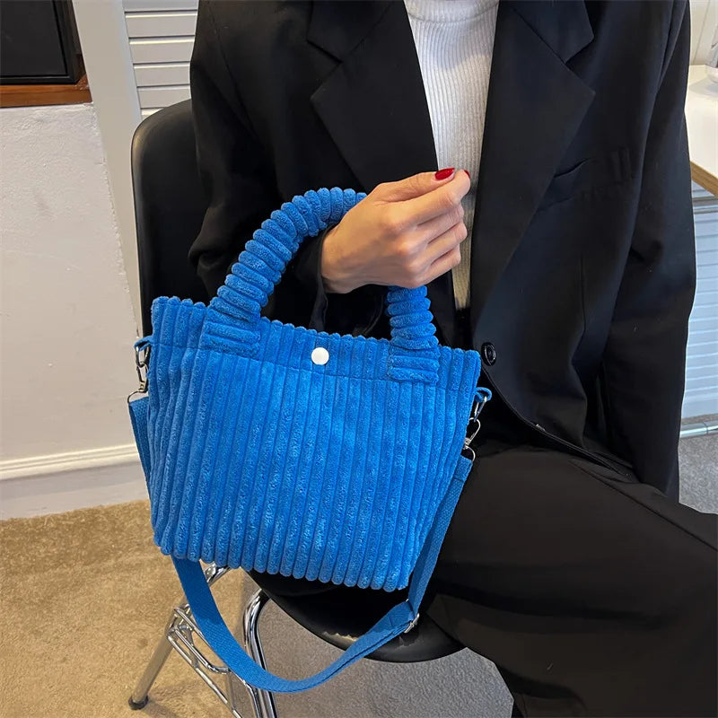 2025 Trend New Handbags Niche Versatile Bucket Shoulder Bags Fashion Corduroy Women's Bag Female Nylon Button Crossbody Bags