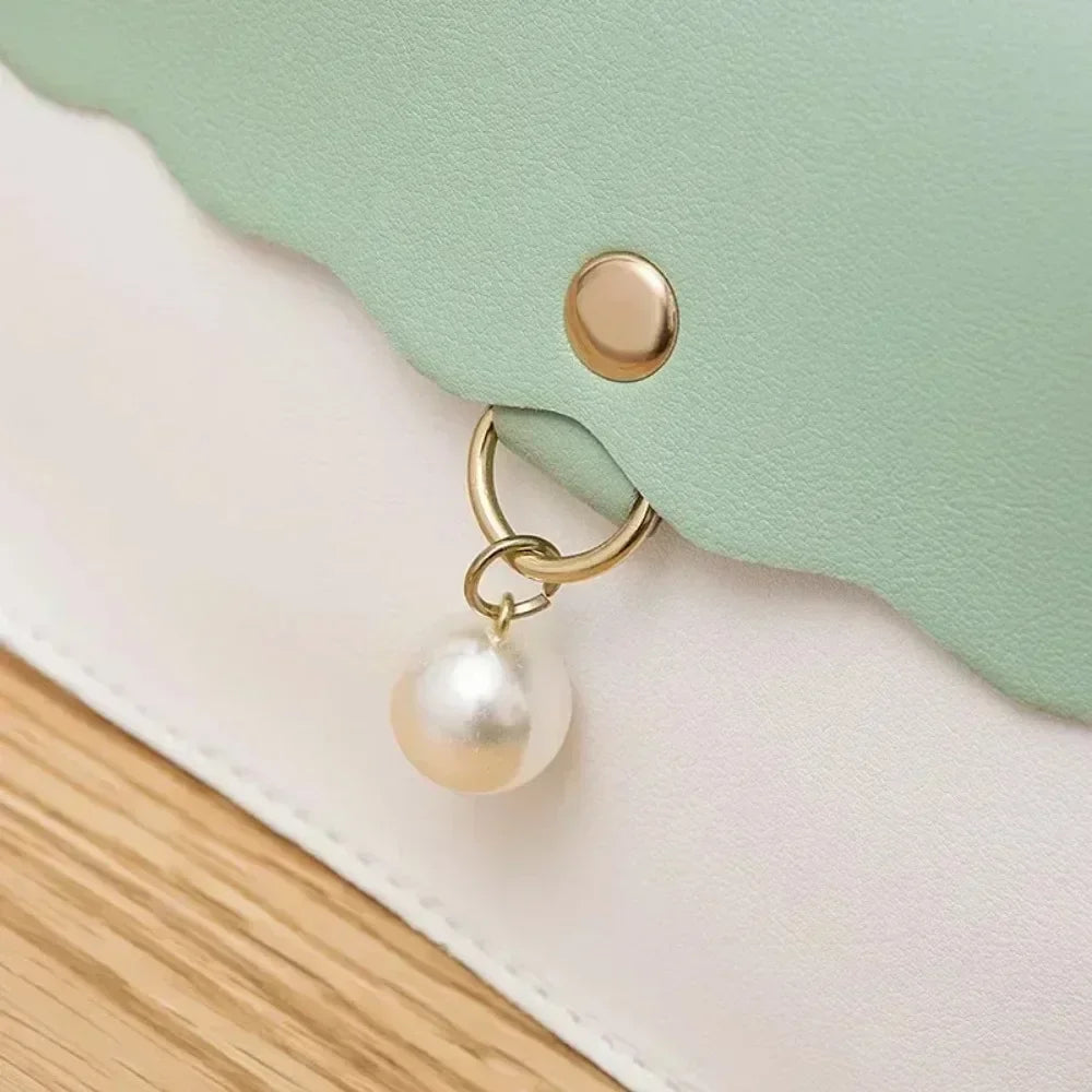 Women's PU Leather Shoulder Bag, Solid Color Messenger Purse with Pearl Pendant, Small Travel Handbag