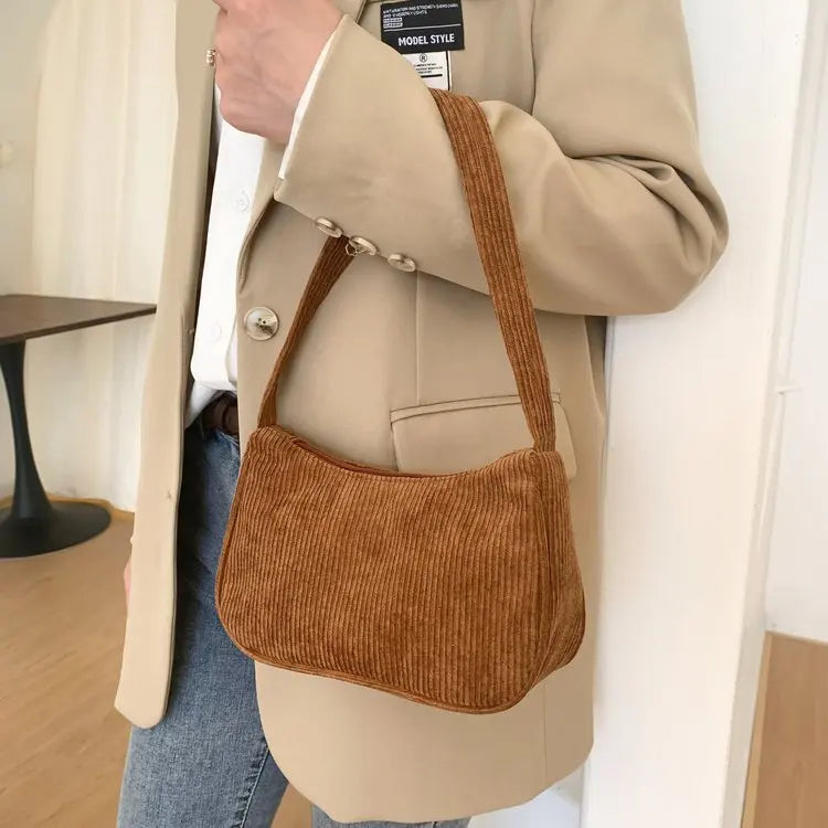Fashion Vintage Women Handbags Corduroy Underarm Bag Casual Women Shoulder Bags Solid Color Zipper Female Handbag Clutch