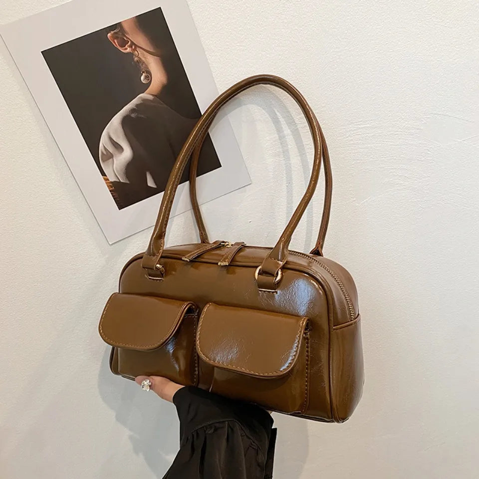 Vintage/Business Shoulder Pu Leather 2 Pocket Chic Female Underarm Bag