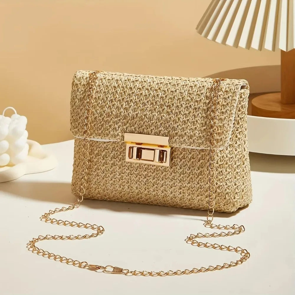 Fashion Straw Shoulder Bag Woven High Capacity Clutch Handbag Handmade Crossbody Bag Women