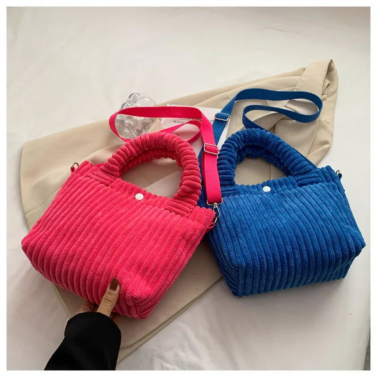 2025 Trend New Handbags Niche Versatile Bucket Shoulder Bags Fashion Corduroy Women's Bag Female Nylon Button Crossbody Bags
