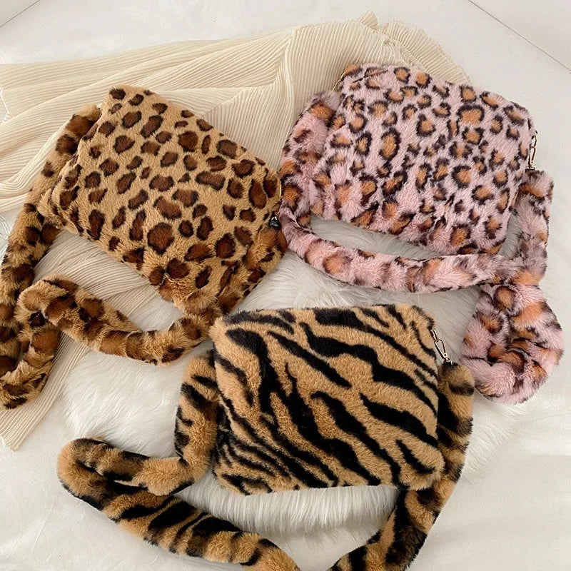 New Fluffy Totes Soft Plush Shoulder Underarm Bag Solid Color Purse Autumn Winter Handbag Women Lady Fashion Storage Pouch