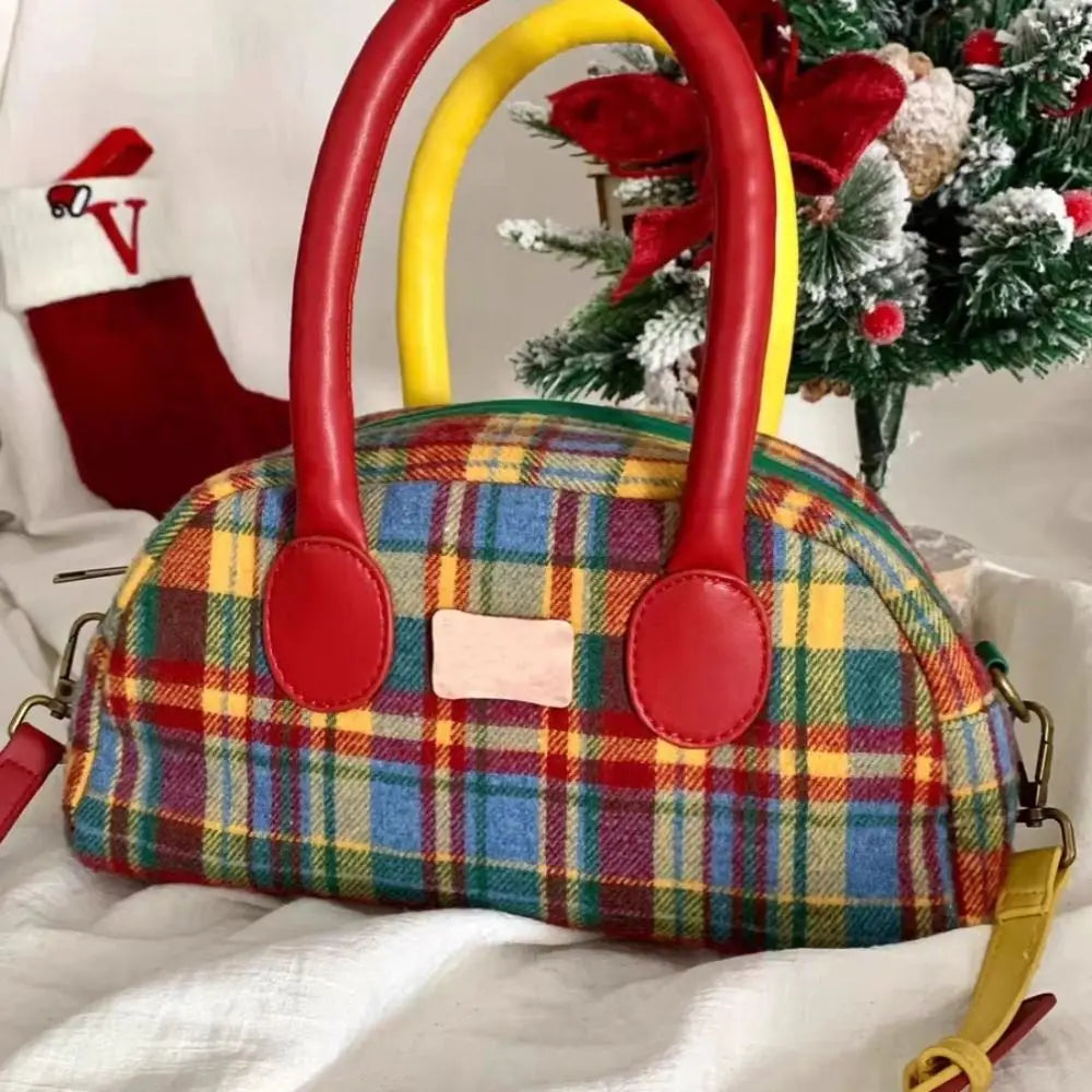 Fashion Retro Plaid Retro Shoulder Bag Portable American Retro Style Handbag Simple Style Crossbody Bag Women