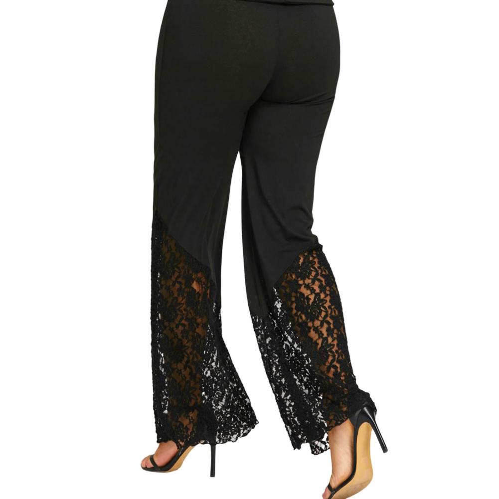 Wide Leg Flower Embroidery Women Pants High Waist Loose See-through Lace Patchwork Summer Pants Female Vintage