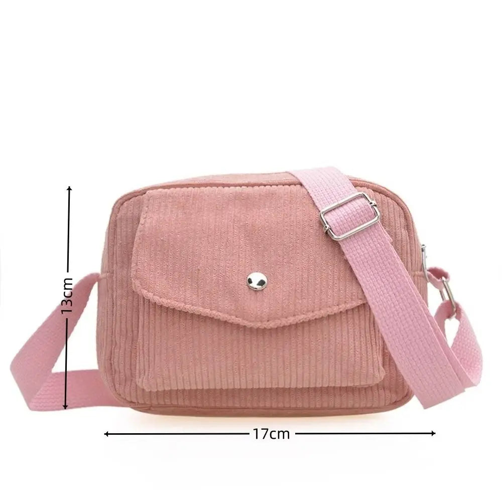 New Corduroy Striped Crossbody Bag Simple Design Adjustable Strap Shoulder Bags Solid Colour Mini Coin Pouch for Casual Wear