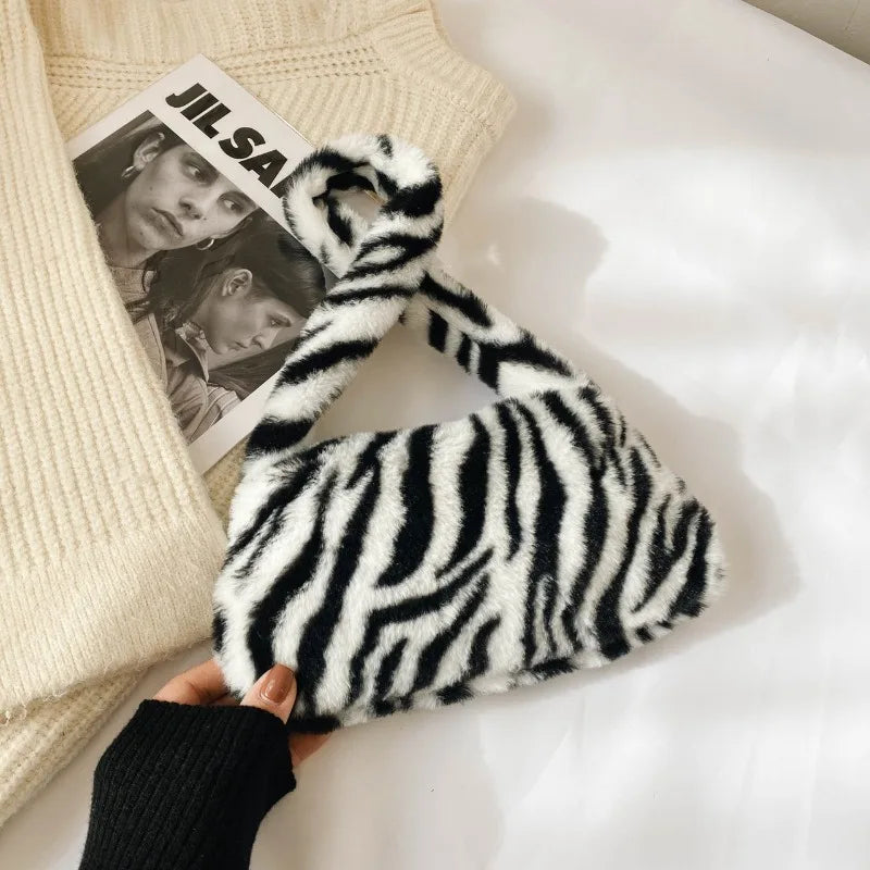 New Fluffy Totes Soft Plush Shoulder Underarm Bag Solid Color Purse Autumn Winter Handbag Women Lady Fashion Storage Pouch