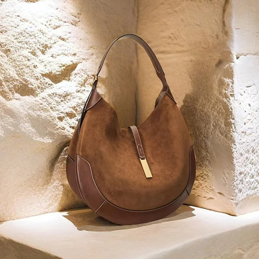 Women's Underarm bag Suede Splicing Pu Crescent Leather Bag