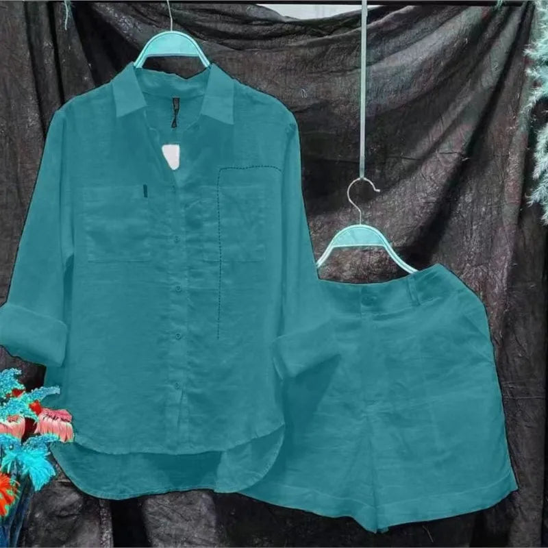 🙋Long Sleeve & Shorts Cotton Linen Casual Set for Women💥💯