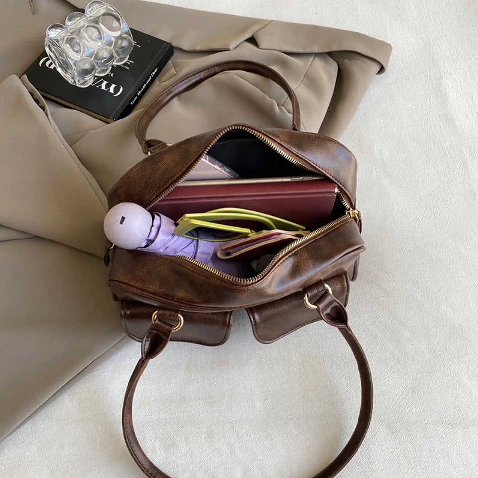Vintage/Business Shoulder Pu Leather 2 Pocket Chic Female Underarm Bag
