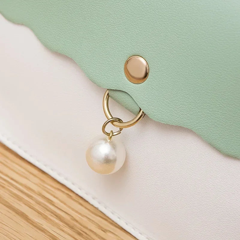 Women's PU Leather Shoulder Bag, Solid Color Messenger Purse with Pearl Pendant, Small Travel Handbag