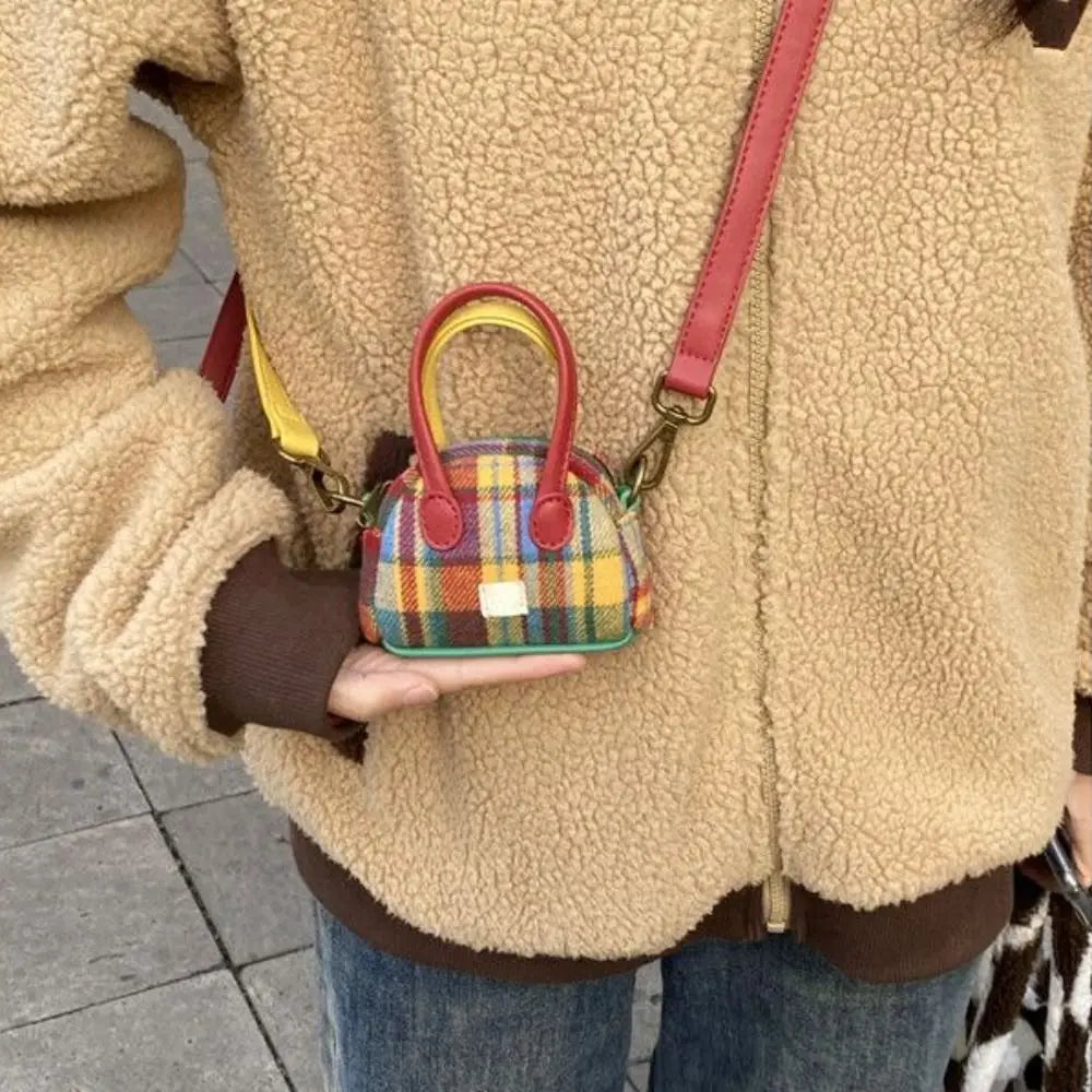 Fashion Retro Plaid Retro Shoulder Bag Portable American Retro Style Handbag Simple Style Crossbody Bag Women