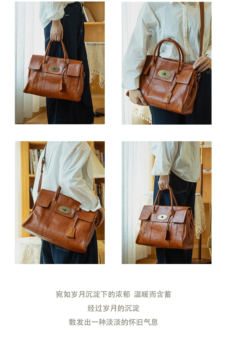 designer handmade genuine leather women large-capacity handbag fashion vintage cowhide multifunctional shoulder crossbody bag