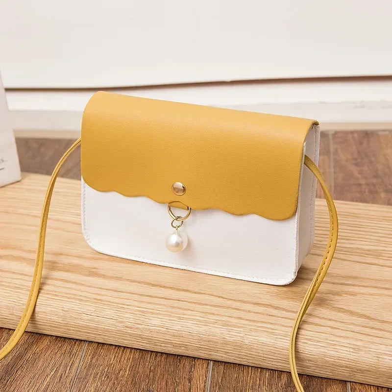 Women's PU Leather Shoulder Bag, Solid Color Messenger Purse with Pearl Pendant, Small Travel Handbag