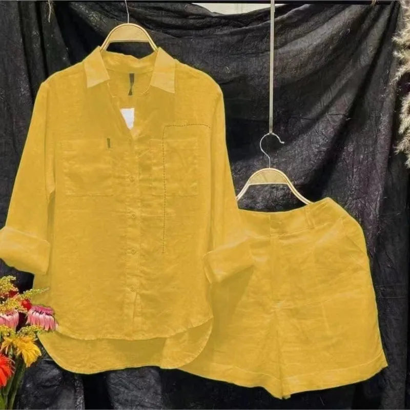 🙋Long Sleeve & Shorts Cotton Linen Casual Set for Women💥💯