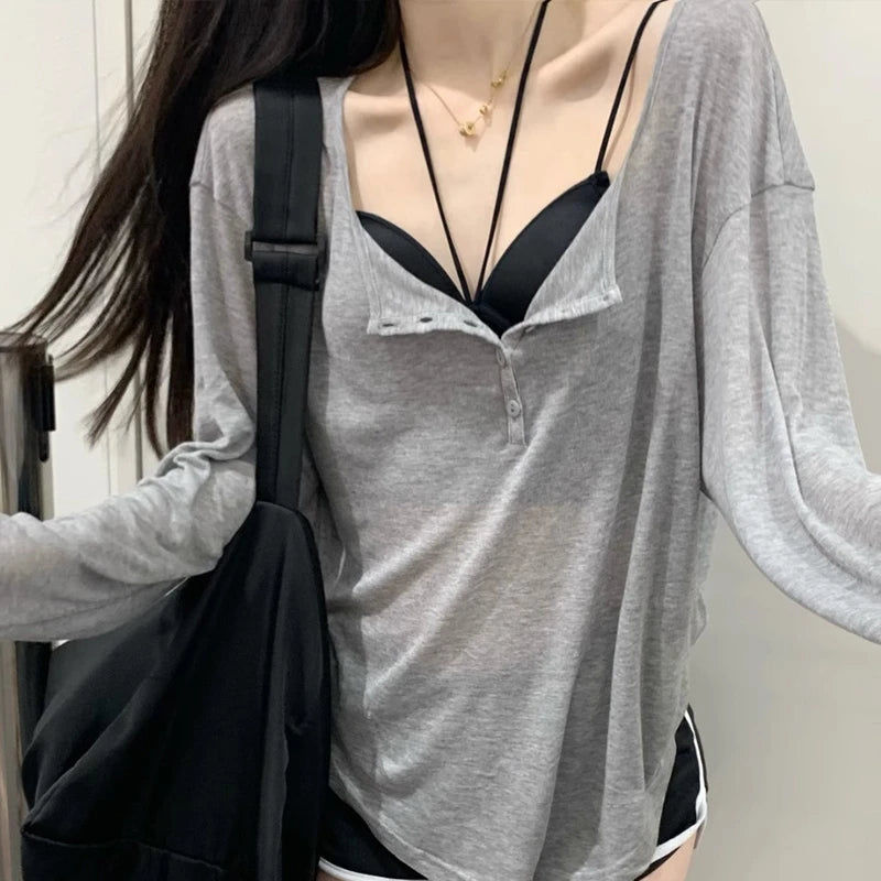 T Shirts Women Slash Neck Long Sleeve Tops Solid Stretch Women's Summer Sexy Club Tshirt Korean Loose Tees Streetwear Clothes