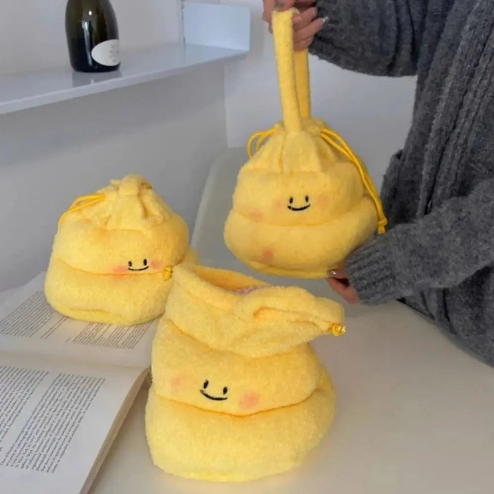 Drawstring Cartoon Poop Shape Handbag Large Capacity Fluffy Funny Plush Shoulder Bag Portable Multi-purpose
