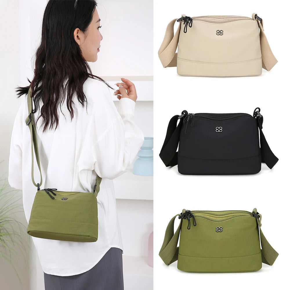 New Soft Nylon Cloth Women Shoulder Bag Multiple Pockets Casual Style Crossbody Bags Solid Color Tote Bag Girls