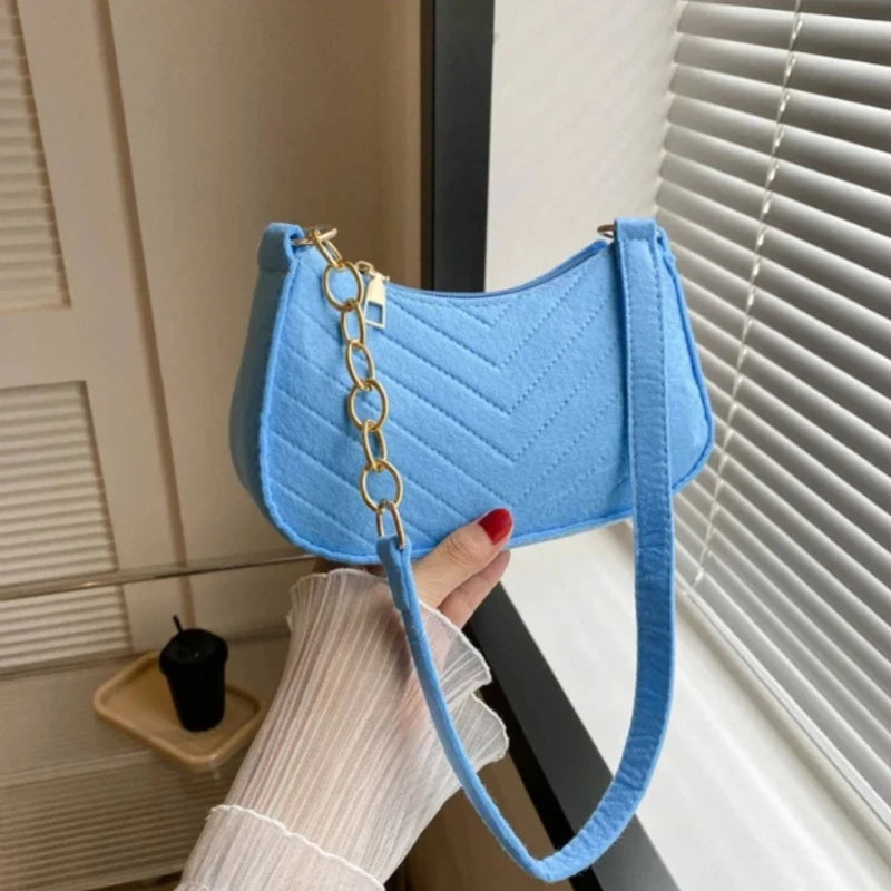 Felt Mini Shoulder Bags for Women Underarm Bags Texture Solid Color Casual Handbags Female Light Crossbody Bags