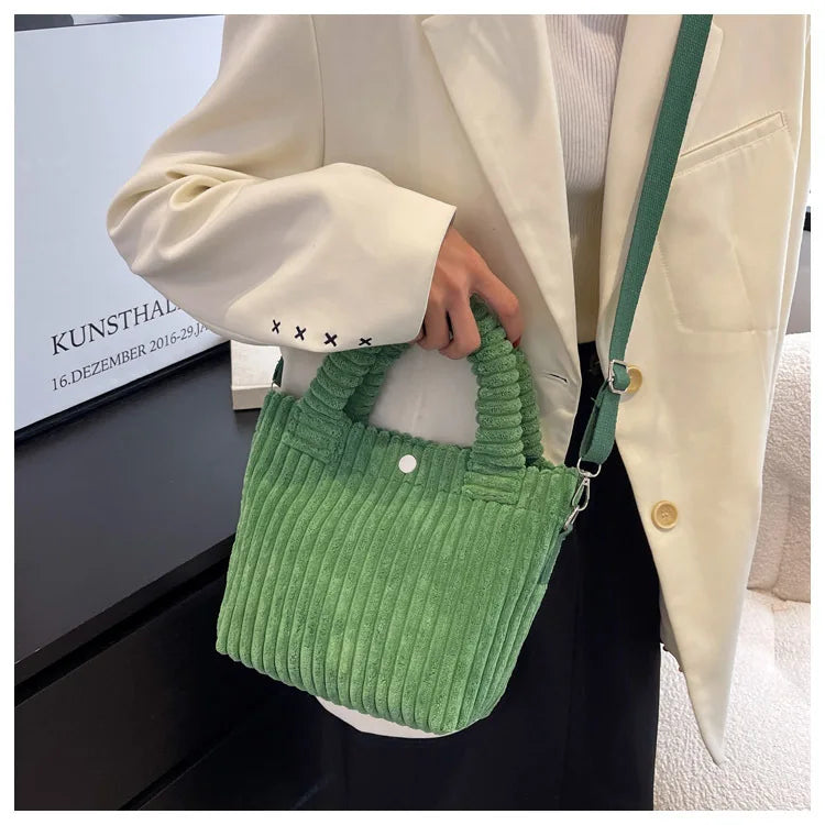 2025 Trend New Handbags Niche Versatile Bucket Shoulder Bags Fashion Corduroy Women's Bag Female Nylon Button Crossbody Bags