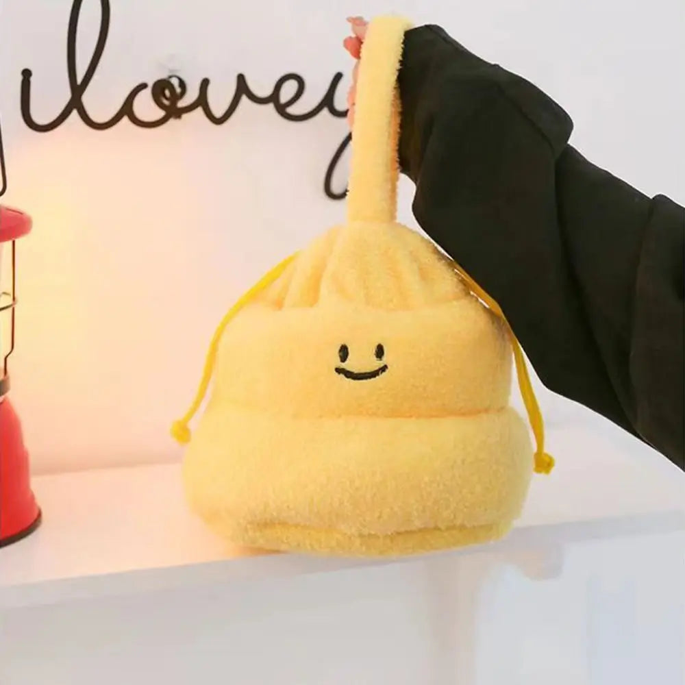 Drawstring Cartoon Poop Shape Handbag Large Capacity Fluffy Funny Plush Shoulder Bag Portable Multi-purpose